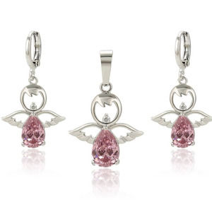 Angels Hoop Earrings & Necklace Set 18k White Gold Plated